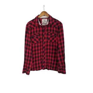 Roebuck & Co Mens Red Black Buffalo Plaid Western Shirt Size L G
